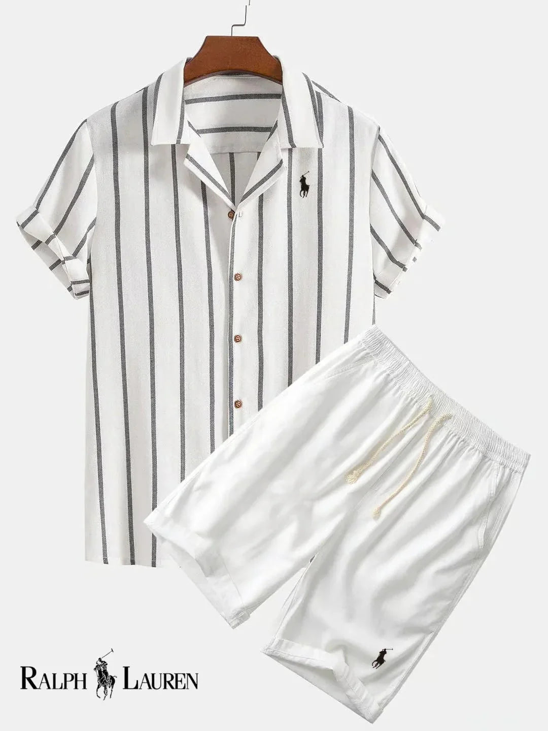Men’s Striped Cuban Shirt & Shorts Set