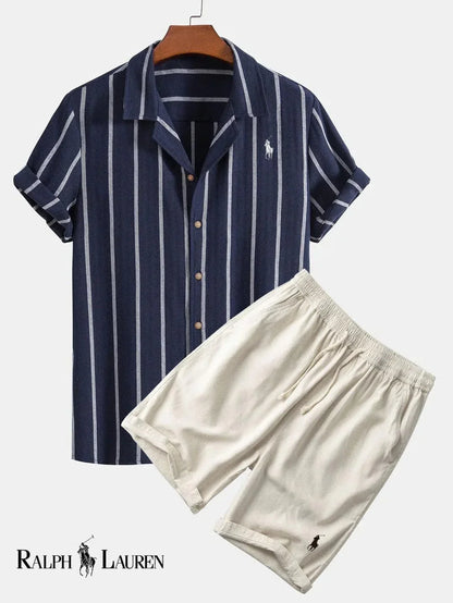 Men’s Striped Cuban Shirt & Shorts Set
