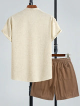 Men’s V-Neck Linen Blend 2-Piece Set