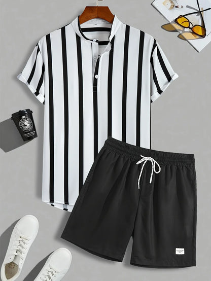 Men's Summer Striped Shirt & Shorts Set